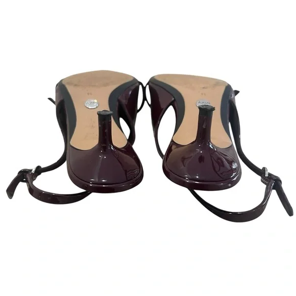 Zara burgundy patent faux leather Pointed Slingback kitten Heels size EU38 - Picture 5 of 8